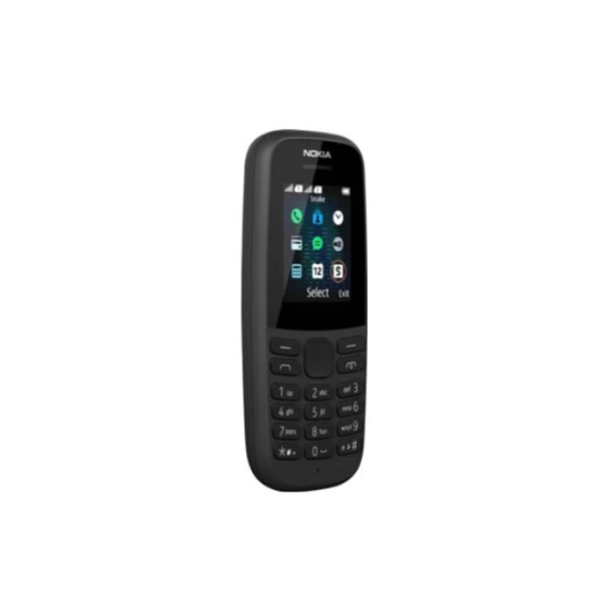 Telemóvel Nokia 105 preto, com ecrã e teclado.