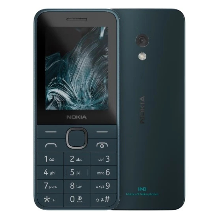 Telemóvel Nokia 225 2024 4G Dual Sim Azul, com ecrã e teclado, câmara e logótipo Nokia.