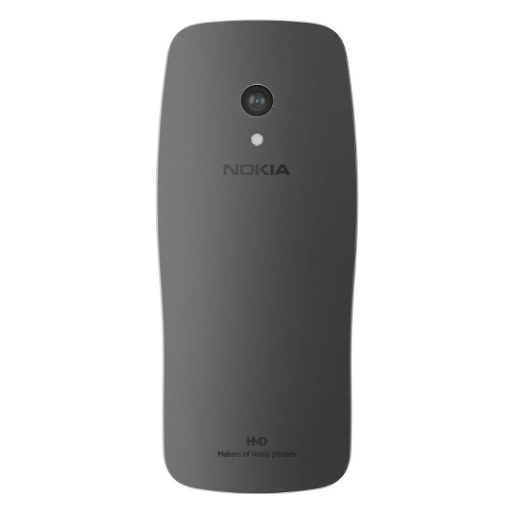 Telemóvel Nokia 3210 preto, vista traseira com câmara e marca Nokia.