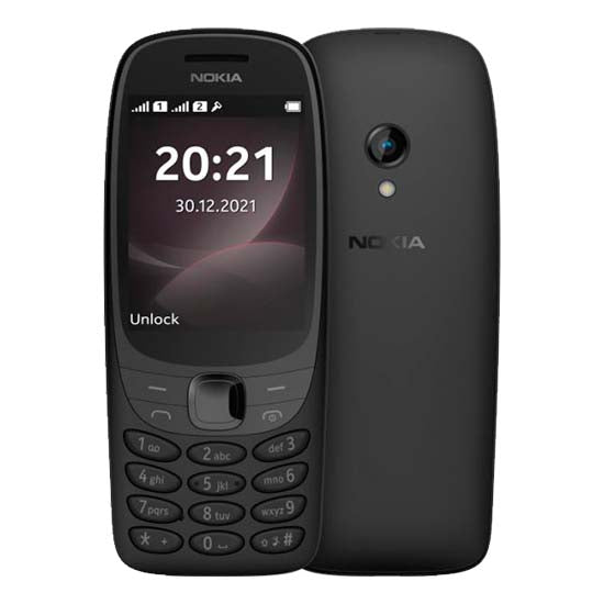 Nokia 6310 preto, telemóvel básico com teclado e ecrã.