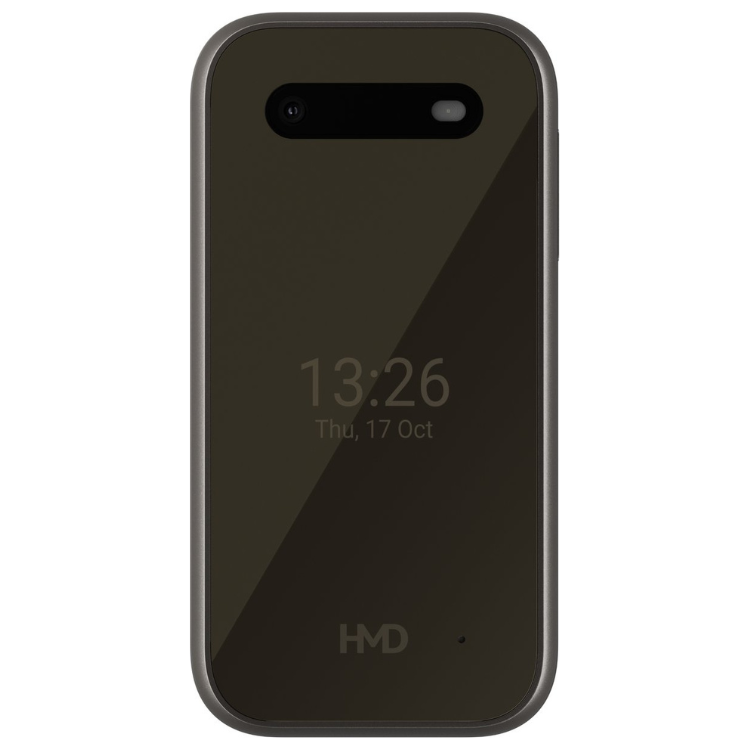 Telemóvel Nokia HMD 2660 preto com o ecrã ligado a mostrar a hora 13:26.
