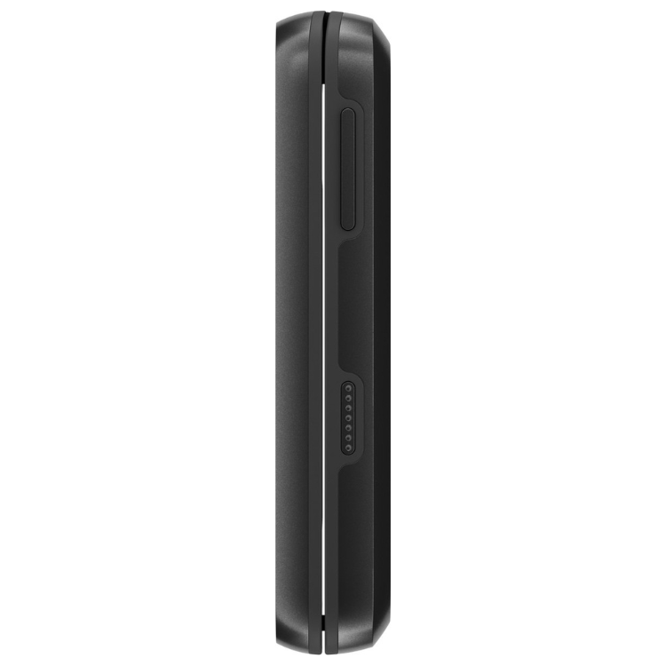 Telemóvel Nokia HMD 2660 preto, vista lateral, com tampa fechada e detalhes de botões.