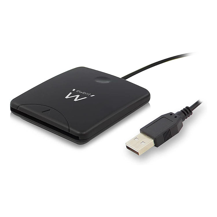 Black Ewent USB 2.0 card reader with USB connector.