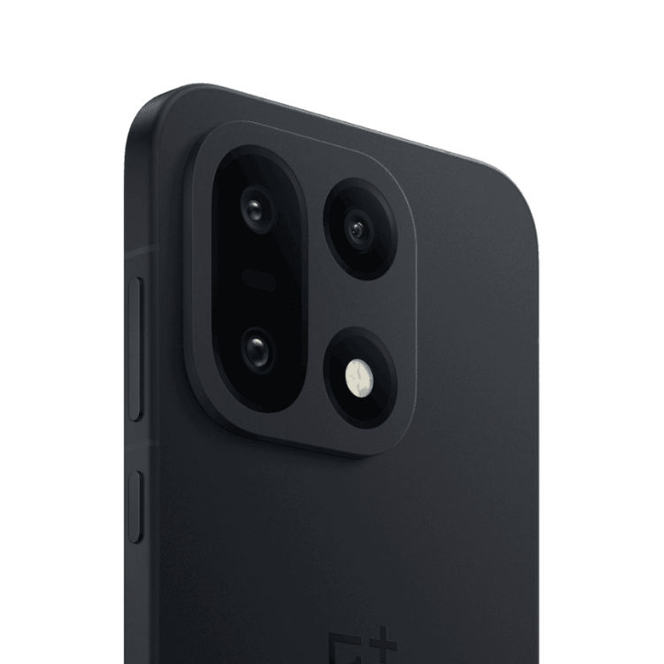 OnePlus 15 5G preto, câmara tripla e flash na parte de trás.