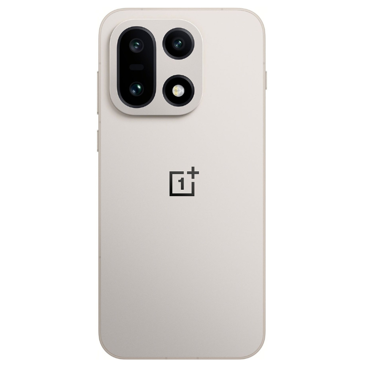 OnePlus 15 5G, bege, 16GB/512GB, câmara tripla, logotipo OnePlus no verso.