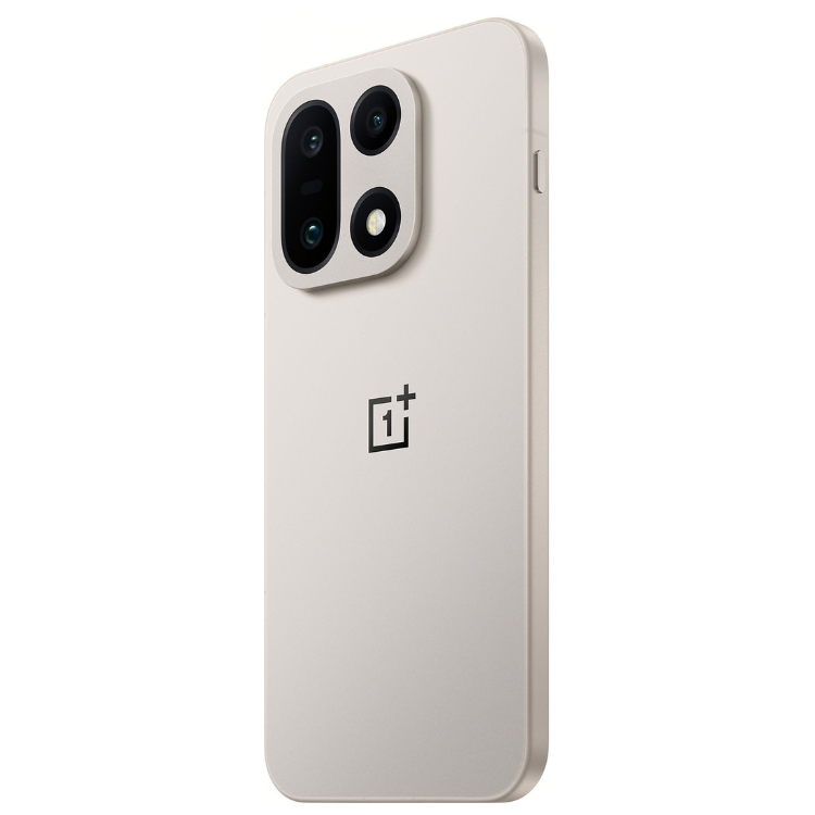 OnePlus 15 5G, bege, 3 câmeras, logotipo OnePlus no verso.