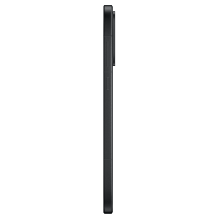 OnePlus 15R 5G preto, lado direito com botão de volume e bandeja de cartão SIM.