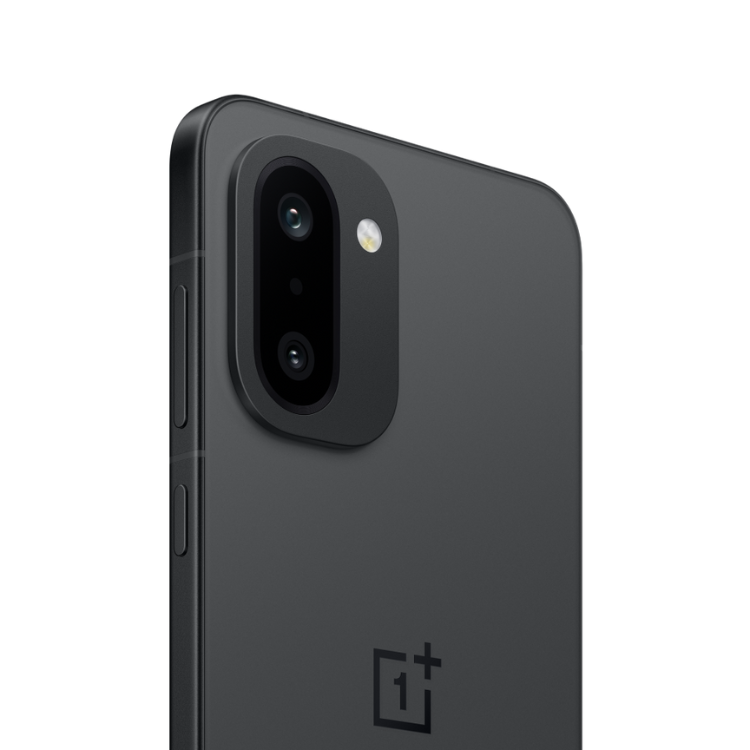 OnePlus 15R 5G preto com câmeras duplas e logótipo na parte de trás.