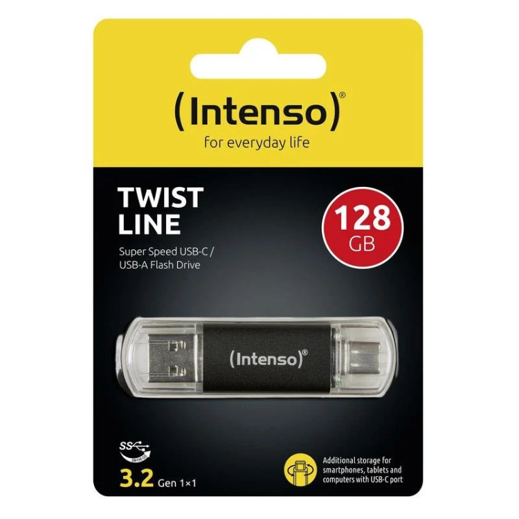Intenso Twist Line 128GB USB-C/USB-A 3.2 flash drive, black and clear.