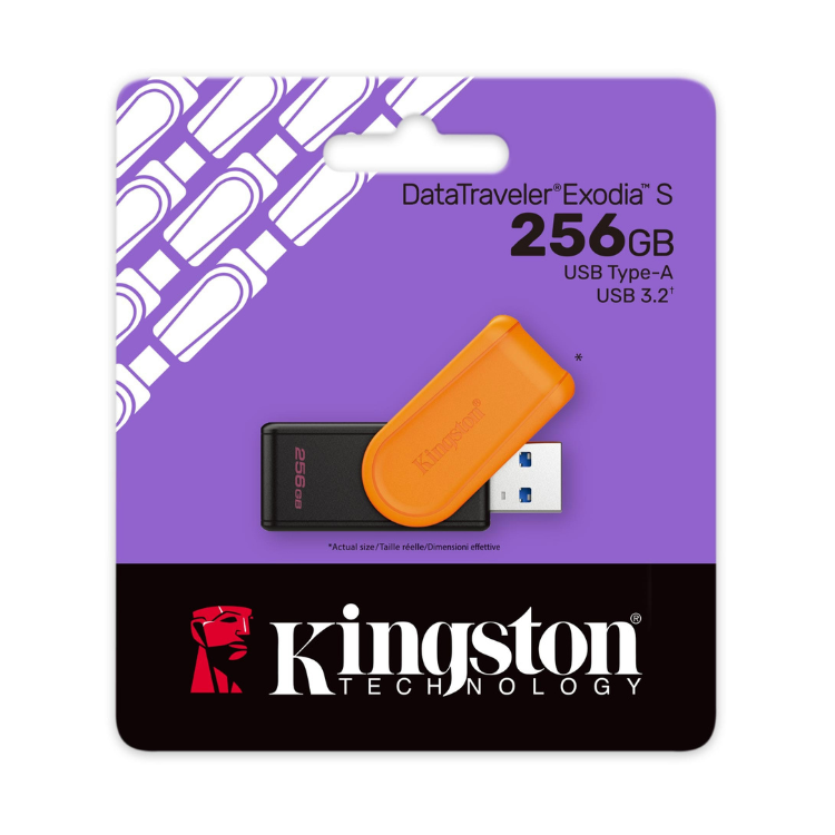 Pen Drive Kingston DataTraveler Exodia S 256GB USB 3.2 Preto e Laranja