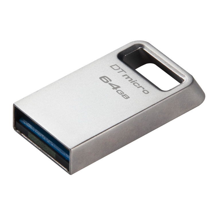 Kingston DataTraveler Micro 64GB USB 3.2 metal flash drive, silver.