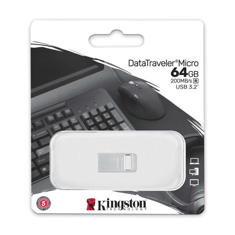 Kingston DataTraveler Micro 64GB USB 3.2 white metal USB flash drive packaging