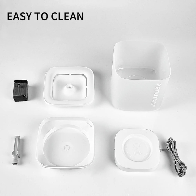 Petkit Eversweet Solo SE water fountain parts, white, disassembled.
