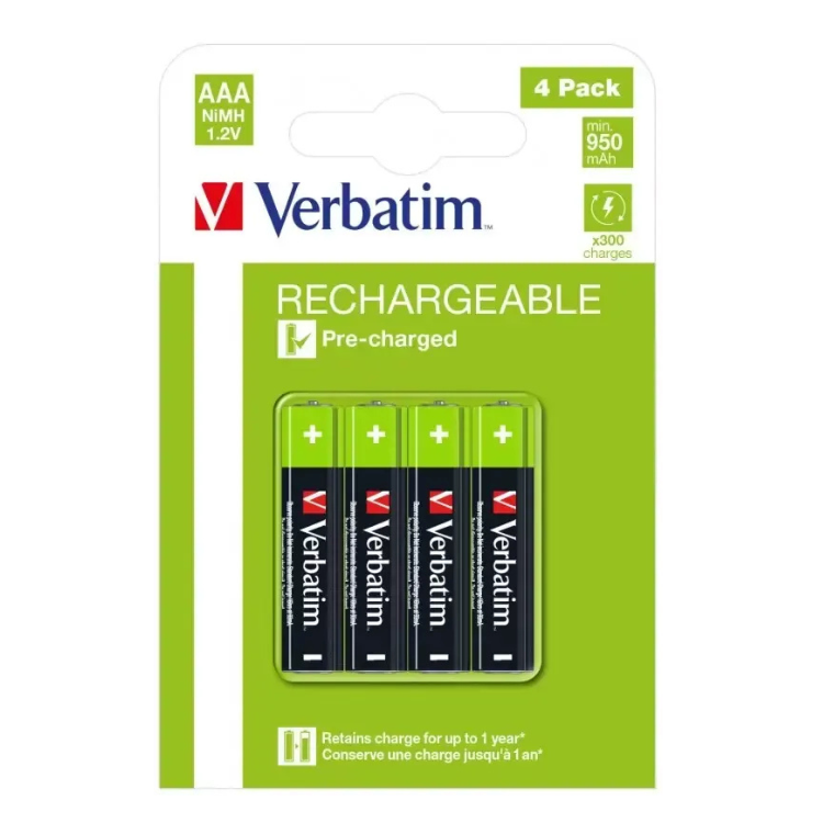 Pilhas Verbatim Recarregáveis 4xAAA 950mAh