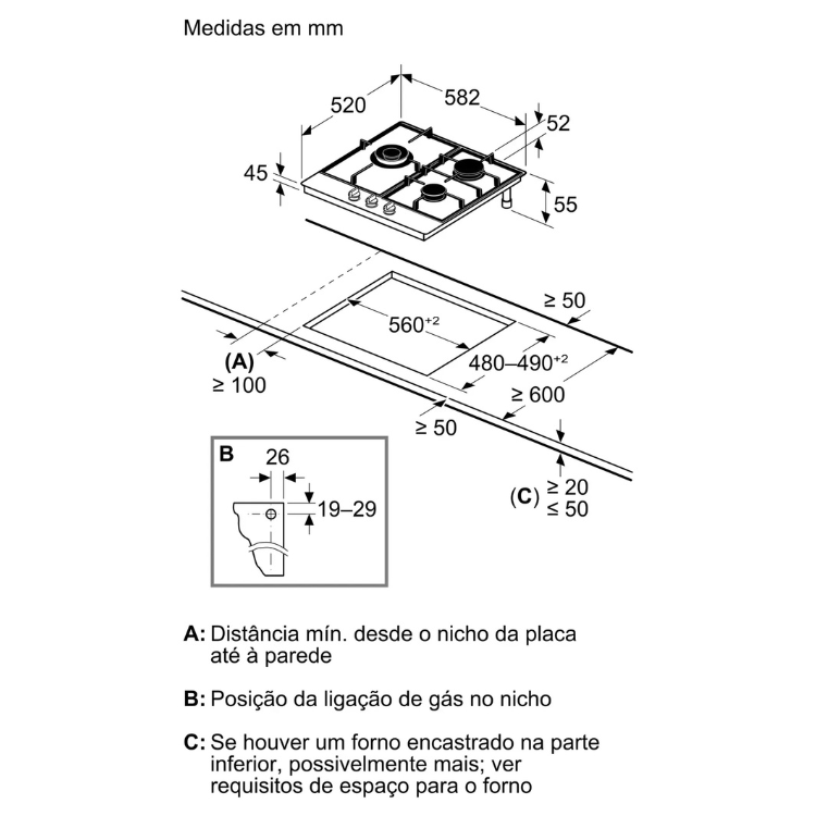 Placa de Gás Bosch Serie 6 PCP6A5I90 4 Zonas 60cm