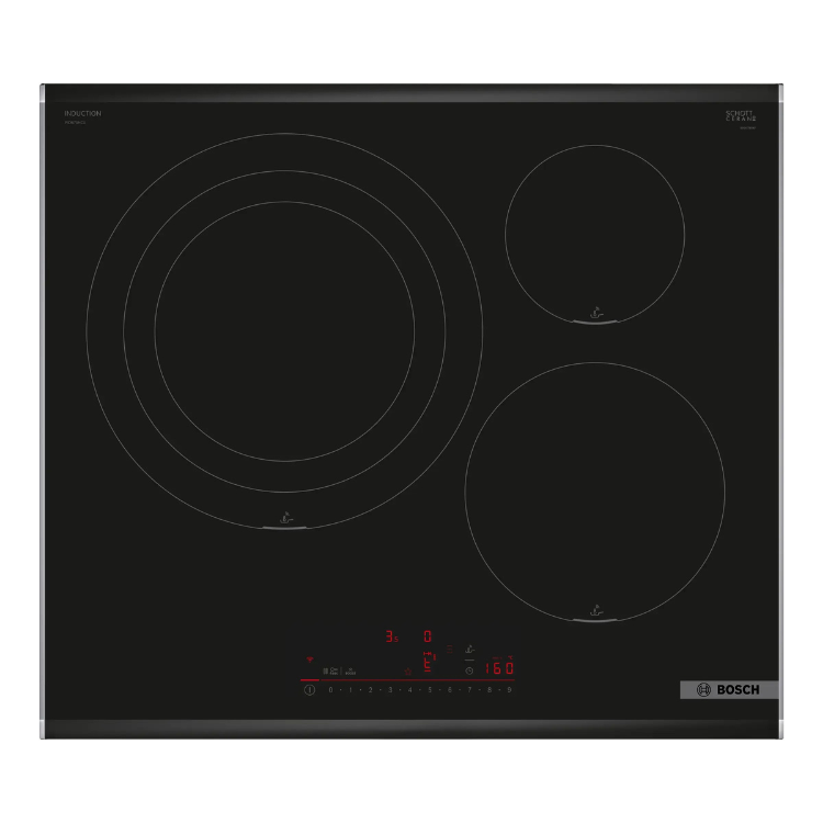 Placa de indução Bosch Série 6, 3 zonas, preto, 7400W, PID675HC1E.