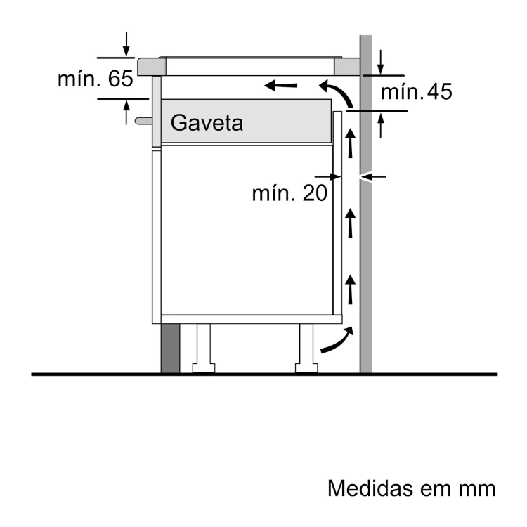 Placa de Indução Bosch Serie 6, medidas de instalação em milímetros.