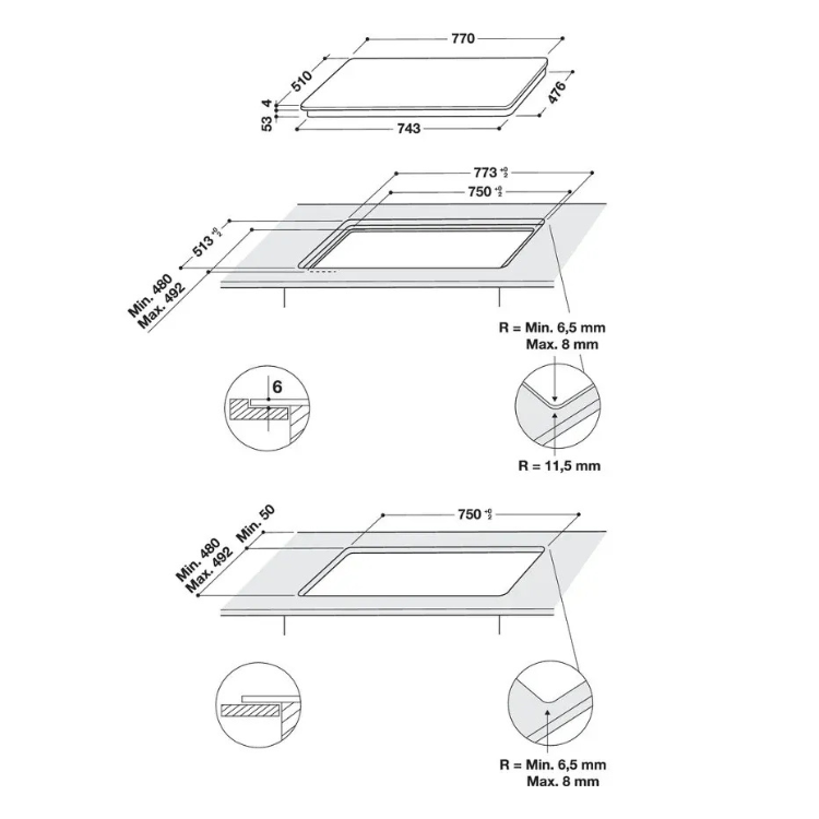 Placa de Indução Hotpoint ACPH778C/NE 7400W 8 Zonas 77cm