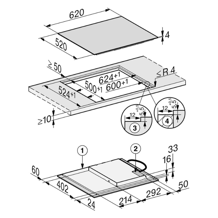 Miele Induktionskochfeld KM 7361 FL 7300W 4 Zonen 62cm