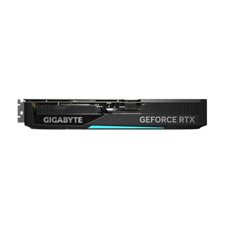 Black Gigabyte GeForce RTX graphics card with blue accent, 16GB GDDR7, Windforce Max OC.