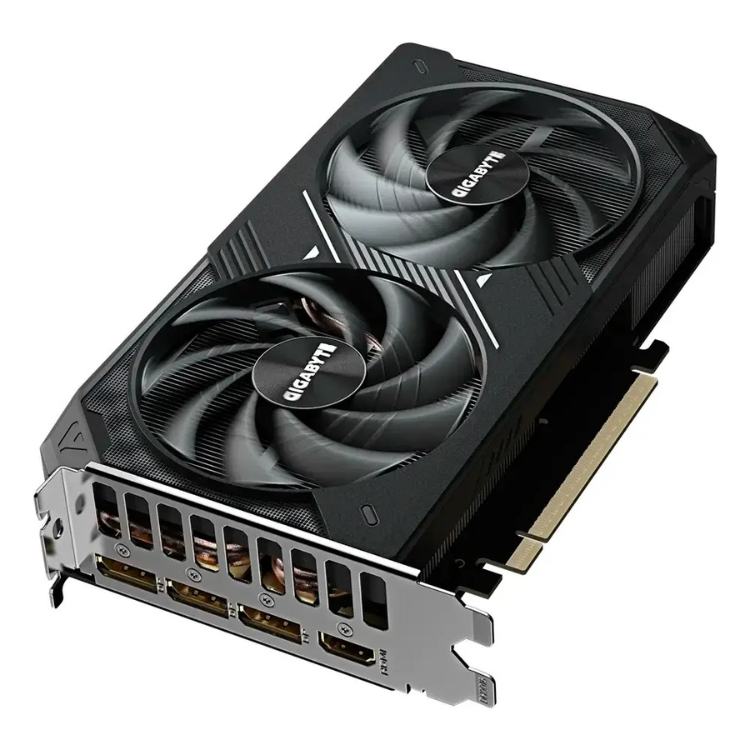 Black Gigabyte NVIDIA GeForce RTX 5060 TI Windforce Max OC graphics card, 16GB GDDR7, dual fans.