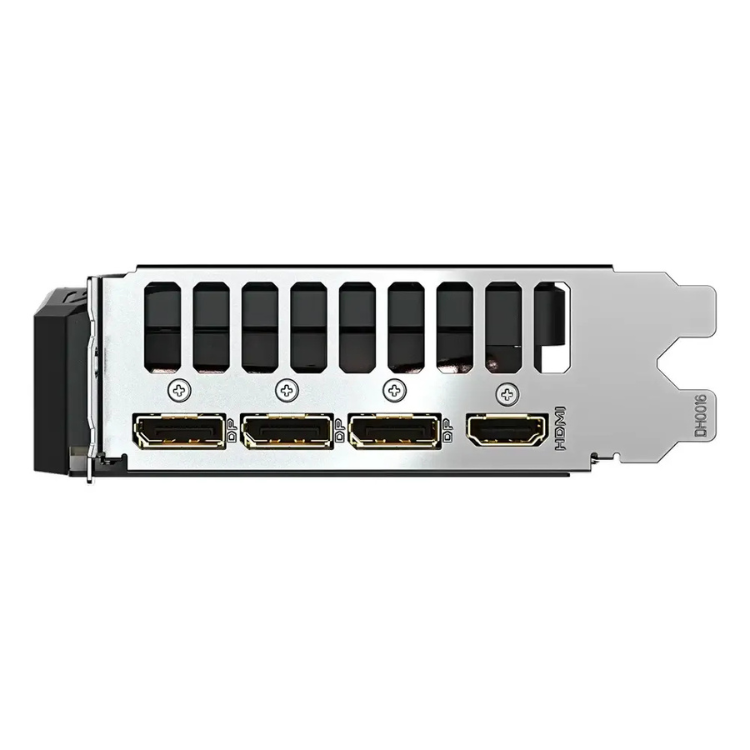 Gigabyte NVIDIA GeForce RTX 5060 TI Windforce Max OC 16GB GDDR7 graphics card, silver and black, four gold ports.