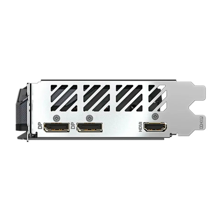 Gigabyte RX 9060XT OC GAMING 8GB GDDR6 graphics card, silver, with three ports and ventilation holes.