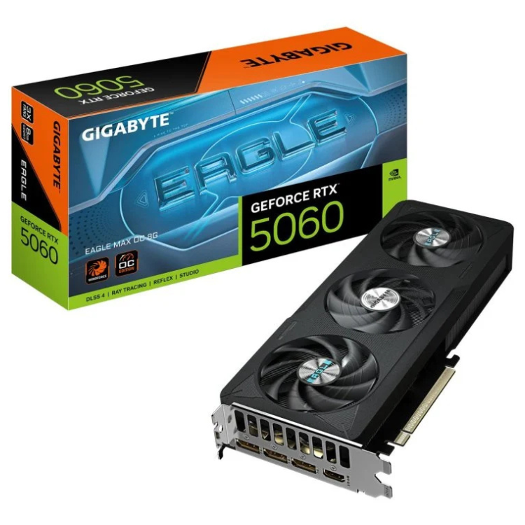 Gigabyte NVIDIA GeForce RTX 5060 Eagle Max OC 8GB GDDR7 graphics card, black, with box.