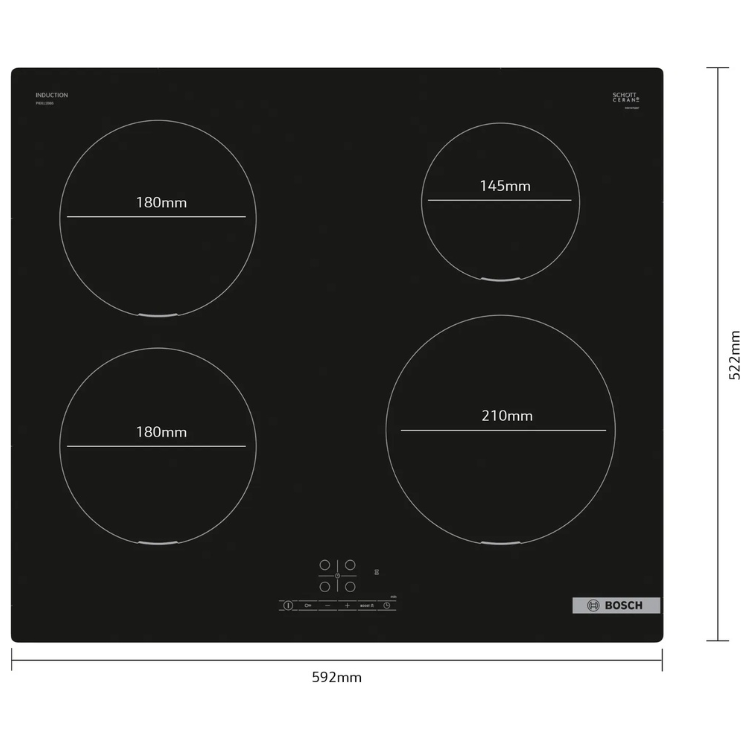 Placa de Indução Bosch Serie 4 PIE611BB5E 7400W 4 Zonas 60cm