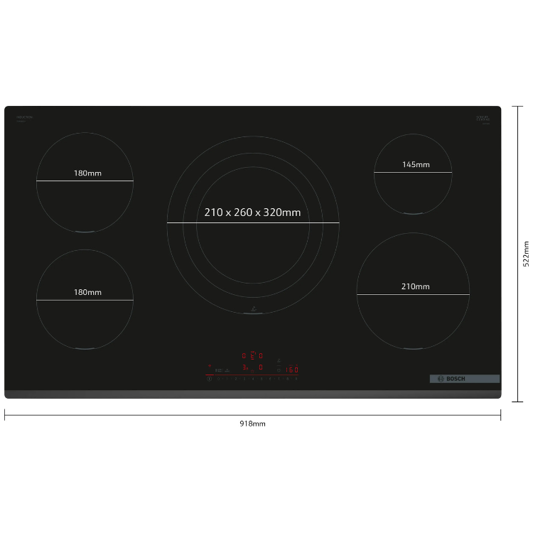Placa de Indução Bosch Serie 6 PIV931HC1E 11100W 5 Zonas 90cm