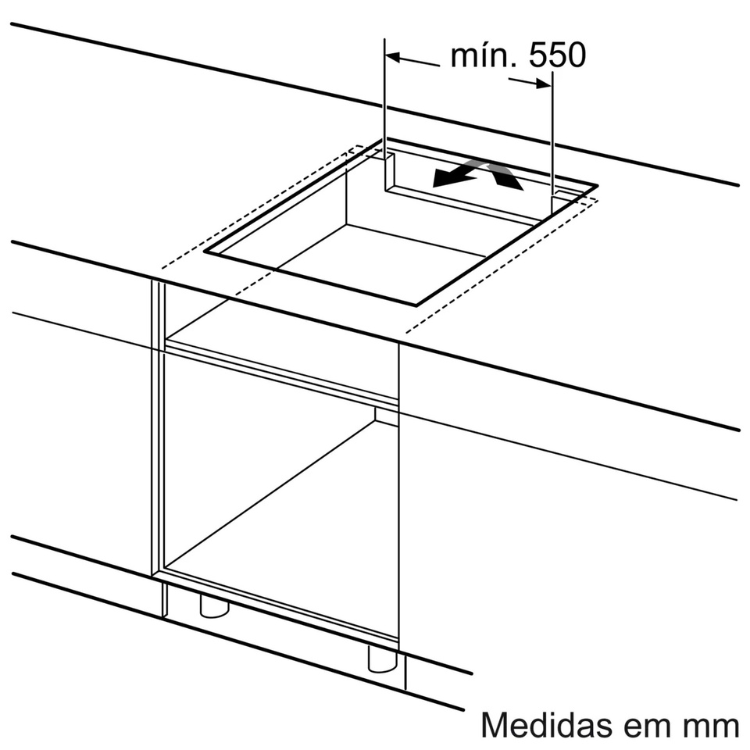Bosch induction hob installation diagram, 3 zones, 4600W, 60cm, with measurements.