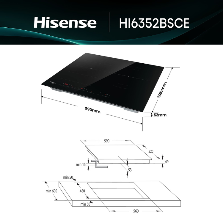 Placa de Indução Hisense HI6352BSCE 7400W 4 Zonas 60cm
