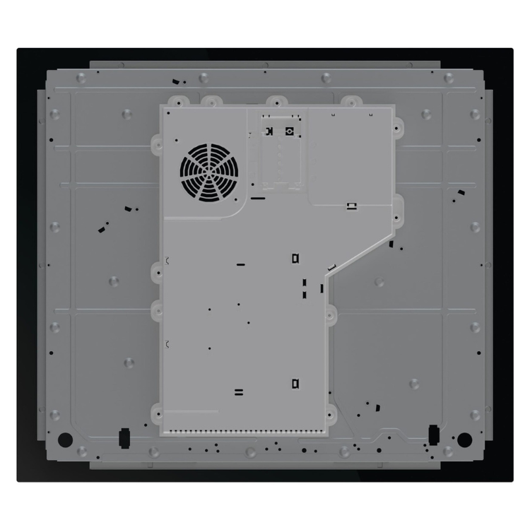 Hisense induction hob underside, grey, with fan and mounting holes.