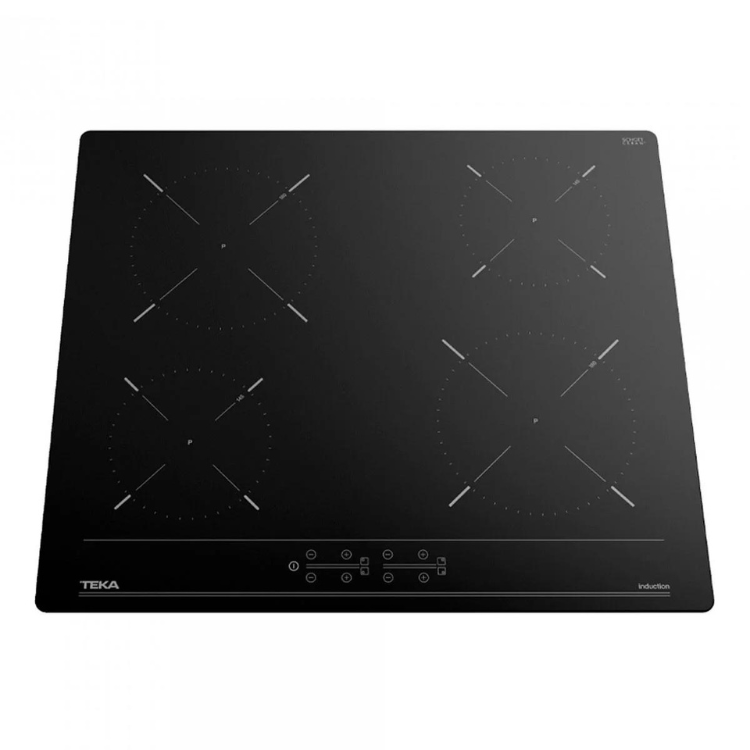 Black Teka induction cooktop, 4 zones, control panel at bottom.