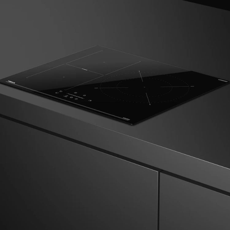 Black Teka induction cooktop, 3 zones, 60cm, on dark countertop.