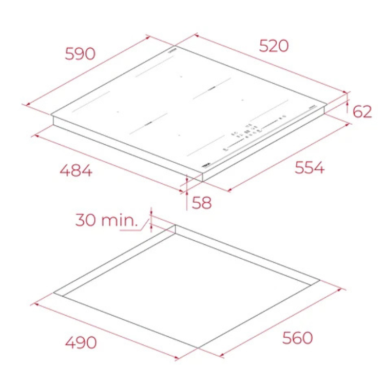 Placa de Indução Teka IBF66100DSS 7400W 4 Zonas 60cm