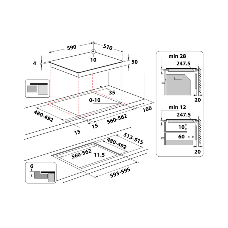 Whirlpool WSB7560NE Induktionskochfeld 7200W 3 Zonen 60cm