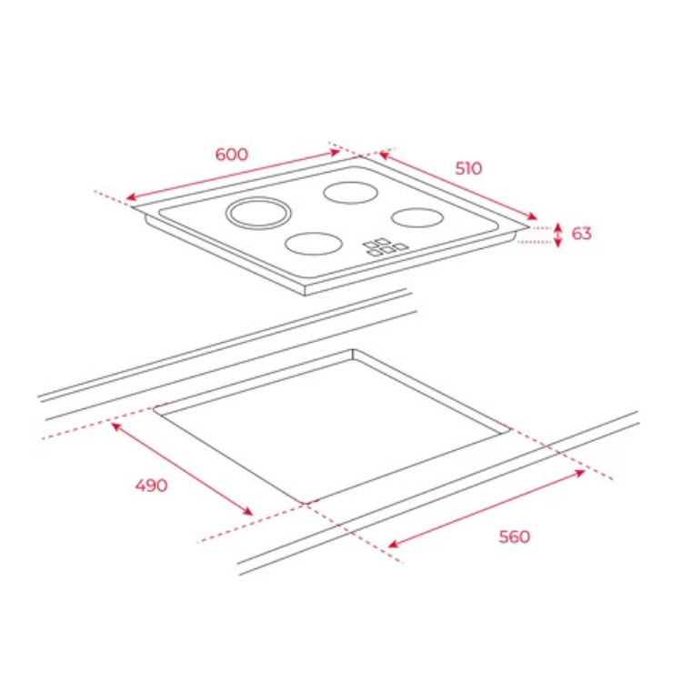 Teka TZ6415 vitroceramic hob, 60cm, 4 zones, dimensions: 600x510mm, cut-out: 490x560mm.