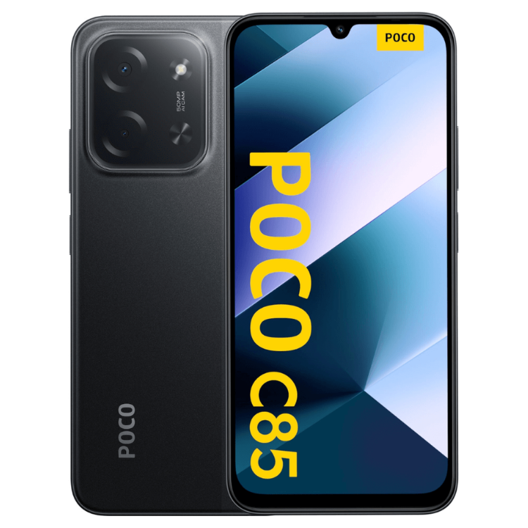 Smartphone POCO C85 preto, 8GB/256GB, Dual Sim, câmara dupla e ecrã colorido.