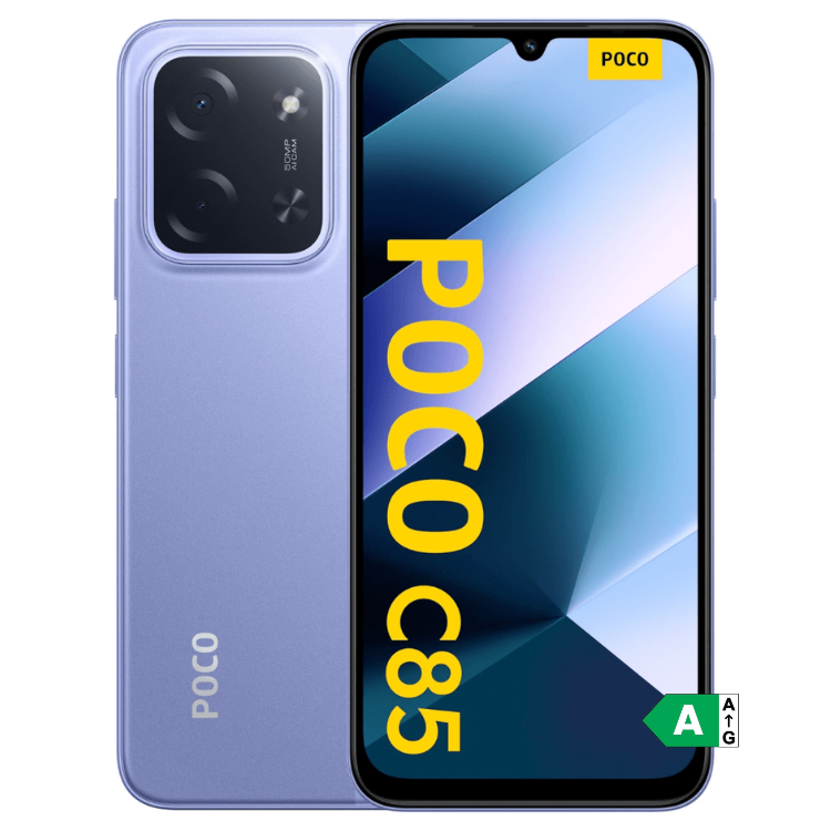 Smartphone POCO C85 roxo com 6GB/128GB, câmara dupla e ecrã colorido.