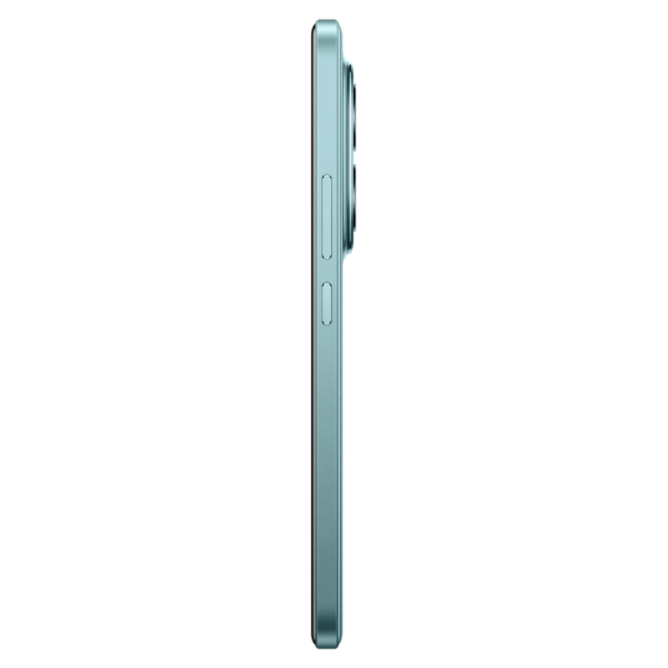 Smartphone Poco M8 Pro 5G verde, lado esquerdo com câmeras e botões laterais.