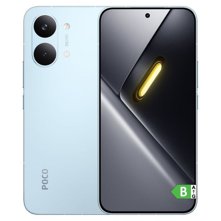 Smartphone POCO X8 Pro Max 5G azul, 12GB/256GB, câmaras duplas e ecrã com luz de notificação.