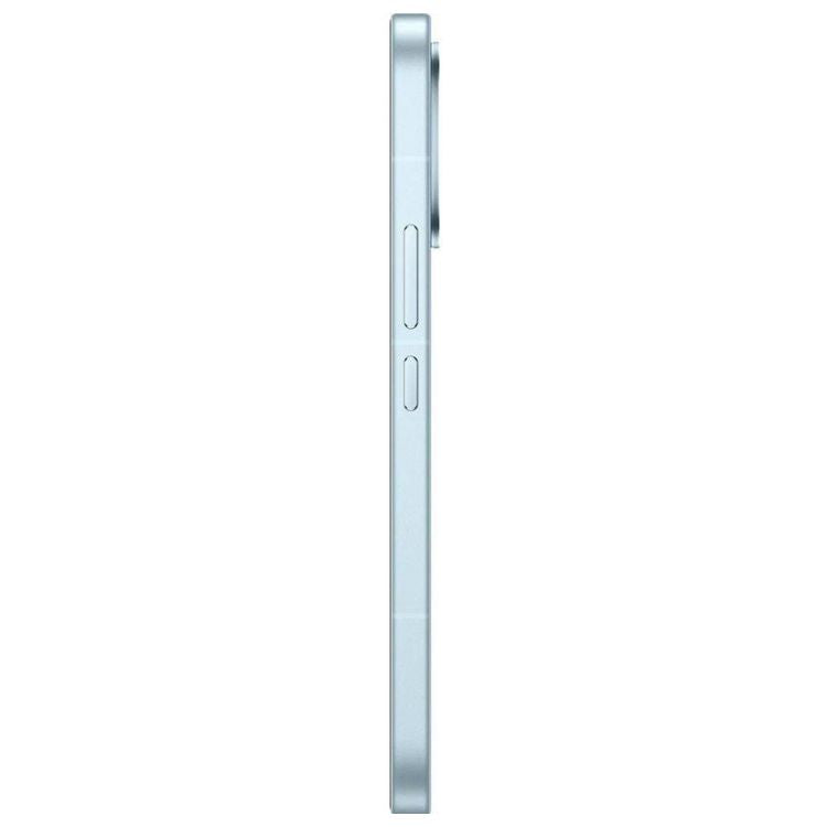 Smartphone Poco X8 Pro Max 5G azul, lado lateral com 3 botões e bandeja de cartão SIM.