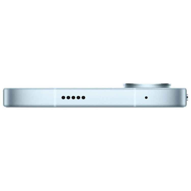 Poco X8 Pro Max 5G azul, vista lateral com câmaras e altifalantes.