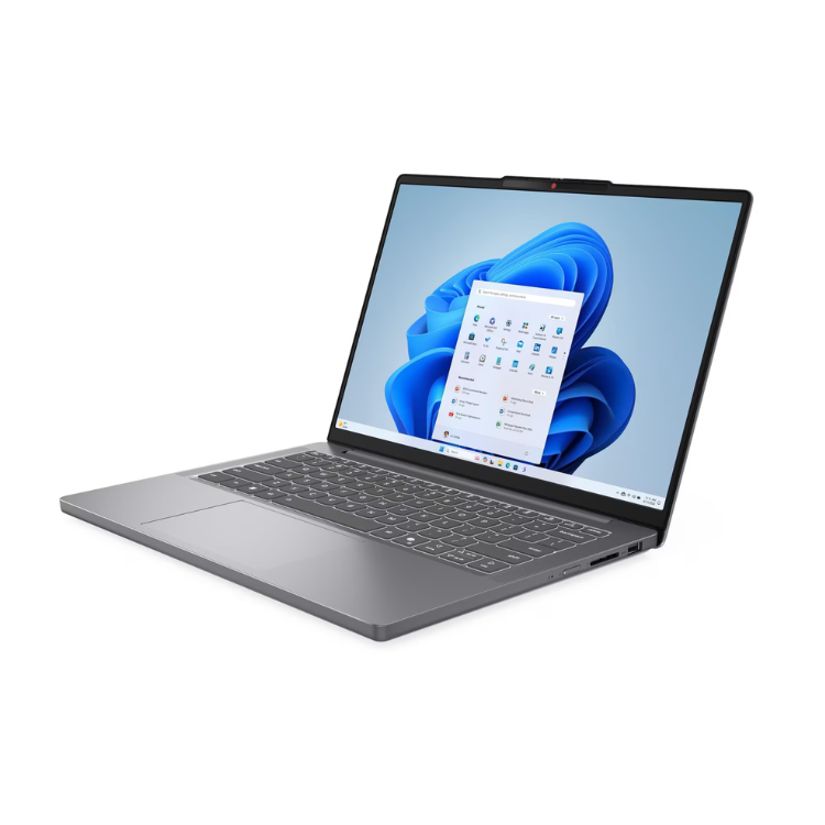 Lenovo IdeaPad Slim 3 laptop, grey, 14-inch screen, Windows desktop on display.