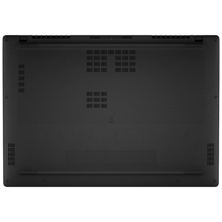 Black Asus laptop back view, vents and ports visible.