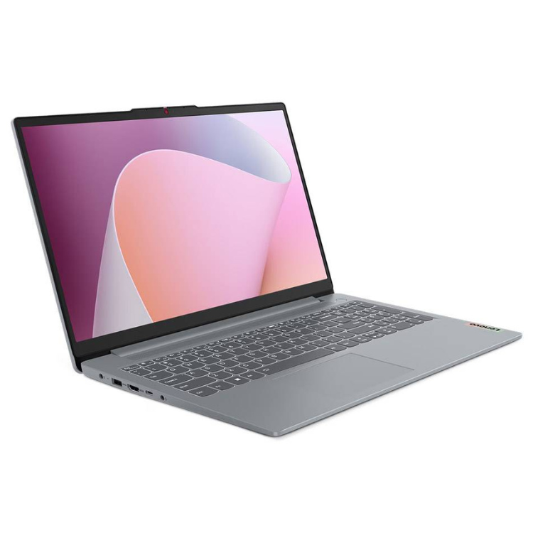 Lenovo IdeaPad Slim 3 laptop, gray, 15.6" screen, on white background.