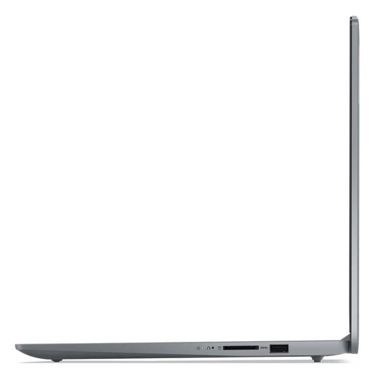 Lenovo IdeaPad Slim 3 laptop, gray, side view, 15.6 inch screen.