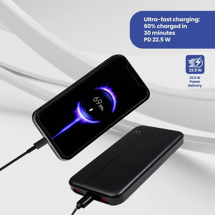 Powerbank Ewent EW1161 10000mAh 22.5W USB-C/USB-A/Micro USB Preto
