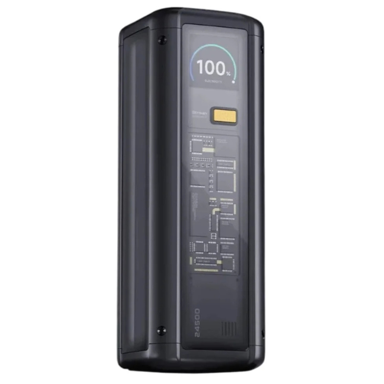 Powerbank Xiaomi 25000mAh 212W preto com ecrã a mostrar 100% de bateria.